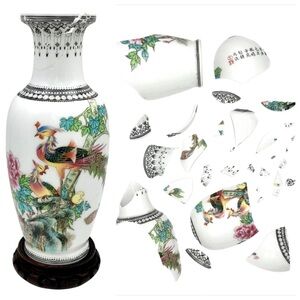 Kintsugi Vase 10” Chinese Phoenix Calligraphy Gold Crack Growth Gift Coming Soon